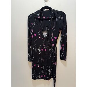 Calvin Klein Black Floral Wrap Dress‎ Long Sleeve Size 2